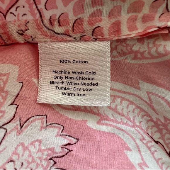 Talbots Pink Floral Damask Ruffle V Neck Cap Sleeve Cotton Blouse Small - Picture 7 of 7
